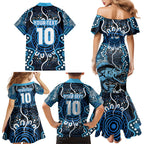 Custom Barramundi Fishing Family Matching Mermaid Dress and Hawaiian Shirt Indigenous Aboriginal Dot Art Blue Fish