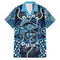 Custom Barramundi Fishing Family Matching Mermaid Dress and Hawaiian Shirt Indigenous Aboriginal Dot Art Blue Fish