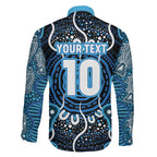 Custom Barramundi Fishing Family Matching Off The Shoulder Long Sleeve Dress and Hawaiian Shirt Indigenous Aboriginal Dot Art Blue Fish