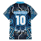 Custom Barramundi Fishing Family Matching Off Shoulder Maxi Dress and Hawaiian Shirt Indigenous Aboriginal Dot Art Blue Fish