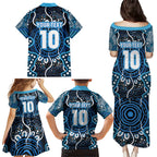 Custom Barramundi Fishing Family Matching Puletasi and Hawaiian Shirt Indigenous Aboriginal Dot Art Blue Fish