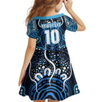 Custom Barramundi Fishing Family Matching Short Sleeve Bodycon Dress and Hawaiian Shirt Indigenous Aboriginal Dot Art Blue Fish