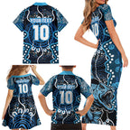 Custom Barramundi Fishing Family Matching Short Sleeve Bodycon Dress and Hawaiian Shirt Indigenous Aboriginal Dot Art Blue Fish
