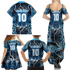 Custom Barramundi Fishing Family Matching Summer Maxi Dress and Hawaiian Shirt Indigenous Aboriginal Dot Art Blue Fish