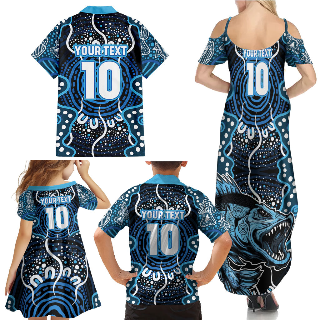 Custom Barramundi Fishing Family Matching Summer Maxi Dress and Hawaiian Shirt Indigenous Aboriginal Dot Art Blue Fish