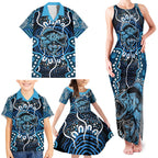 Custom Barramundi Fishing Family Matching Tank Maxi Dress and Hawaiian Shirt Indigenous Aboriginal Dot Art Blue Fish