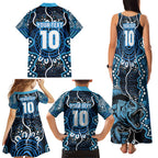 Custom Barramundi Fishing Family Matching Tank Maxi Dress and Hawaiian Shirt Indigenous Aboriginal Dot Art Blue Fish