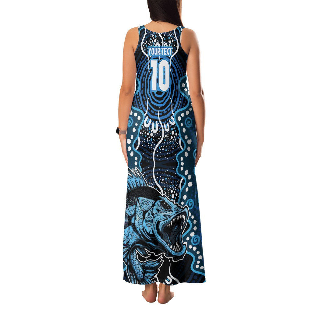 Custom Barramundi Fishing Family Matching Tank Maxi Dress and Hawaiian Shirt Indigenous Aboriginal Dot Art Blue Fish