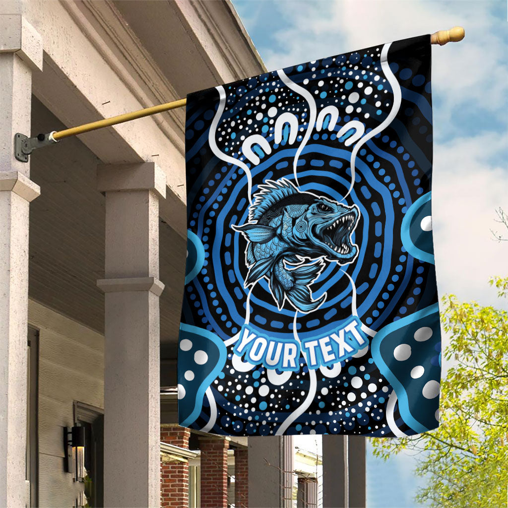 Custom Barramundi Fishing Garden Flag Indigenous Aboriginal Dot Art Blue Fish
