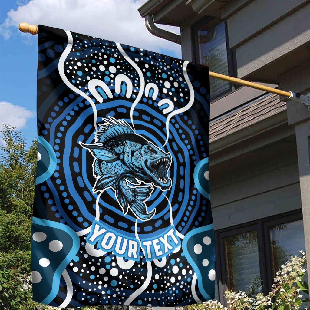 Custom Barramundi Fishing Garden Flag Indigenous Aboriginal Dot Art Blue Fish