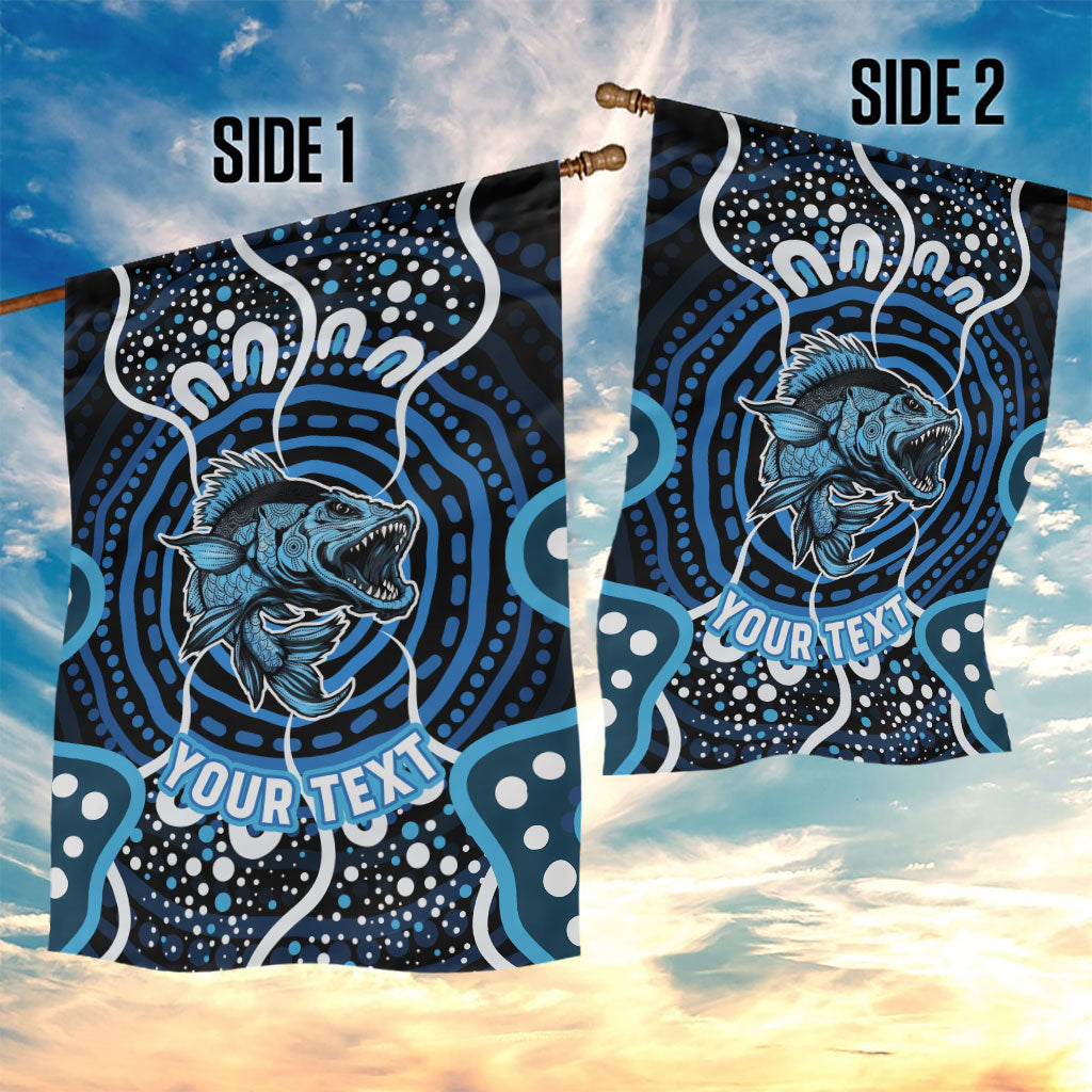 Custom Barramundi Fishing Garden Flag Indigenous Aboriginal Dot Art Blue Fish
