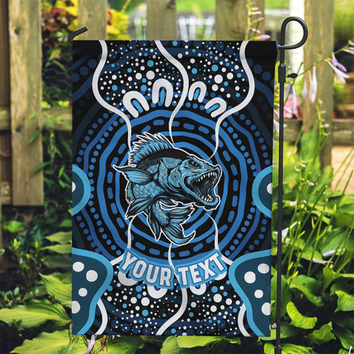 Custom Barramundi Fishing Garden Flag Indigenous Aboriginal Dot Art Blue Fish