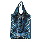 Custom Barramundi Fishing Grocery Bag Indigenous Aboriginal Dot Art Blue Fish