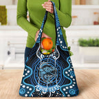 Custom Barramundi Fishing Grocery Bag Indigenous Aboriginal Dot Art Blue Fish