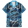 Custom Barramundi Fishing Hawaiian Shirt Indigenous Aboriginal Dot Art Blue Fish