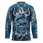 Custom Barramundi Fishing Hockey Jersey Indigenous Aboriginal Dot Art Blue Fish
