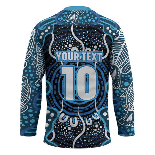 Custom Barramundi Fishing Hockey Jersey Indigenous Aboriginal Dot Art Blue Fish