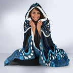 Custom Barramundi Fishing Hooded Blanket Indigenous Aboriginal Dot Art Blue Fish