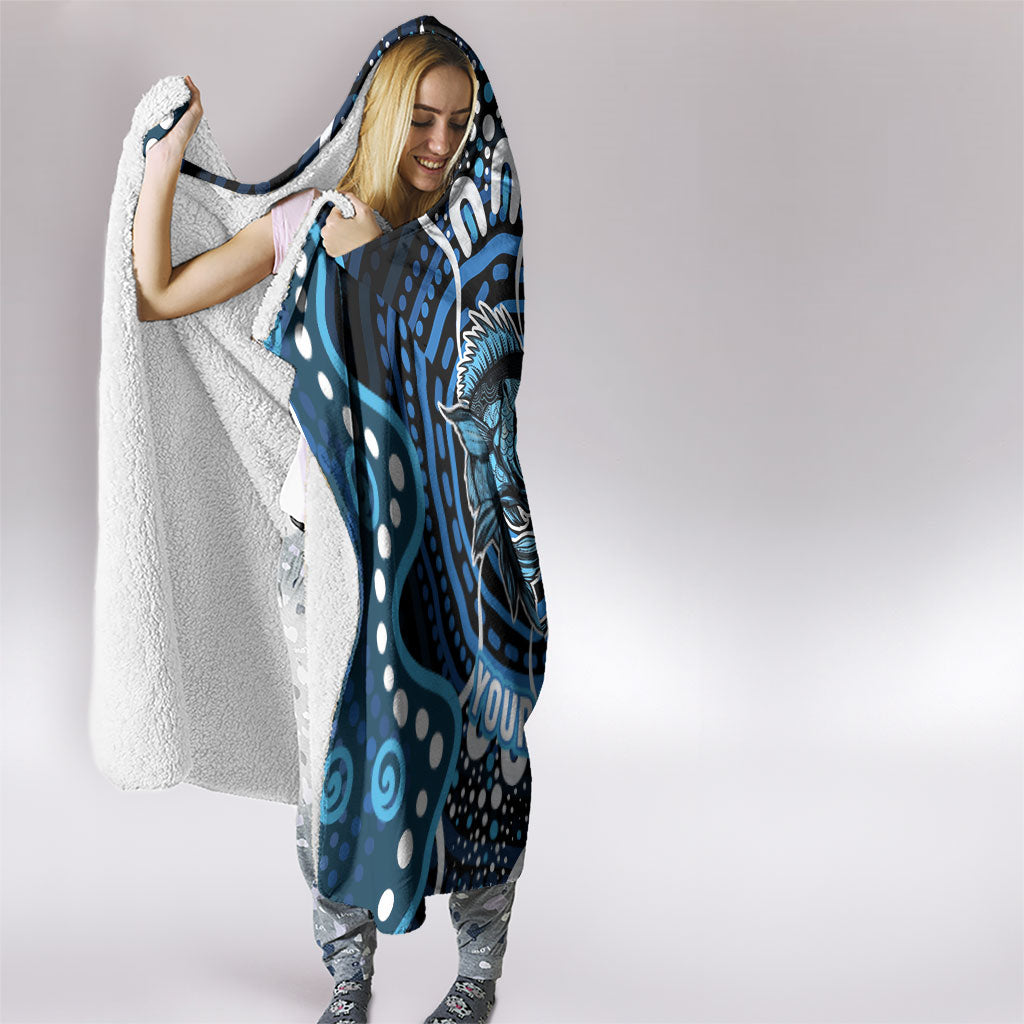 Custom Barramundi Fishing Hooded Blanket Indigenous Aboriginal Dot Art Blue Fish