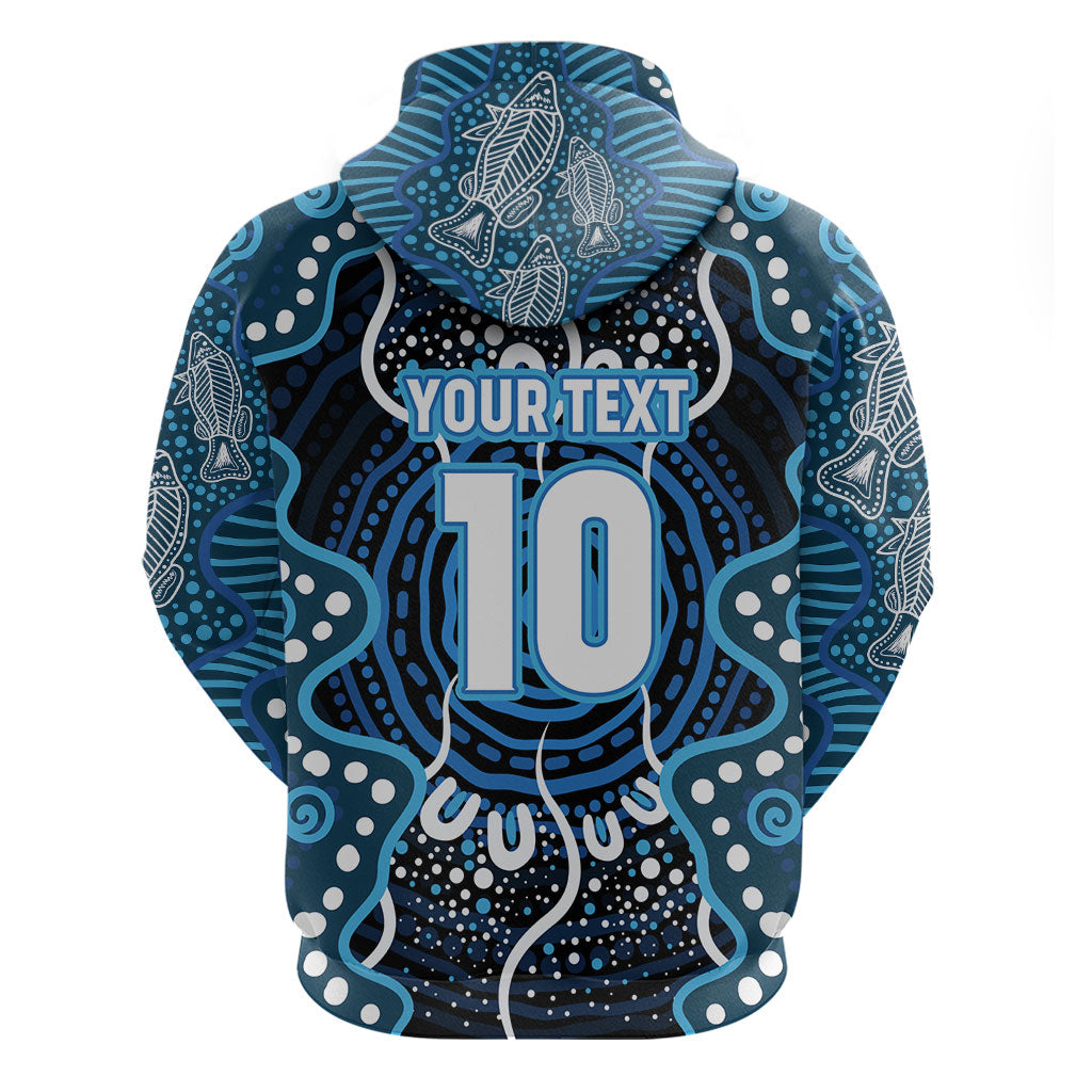 Custom Barramundi Fishing Hoodie Indigenous Aboriginal Dot Art Blue Fish