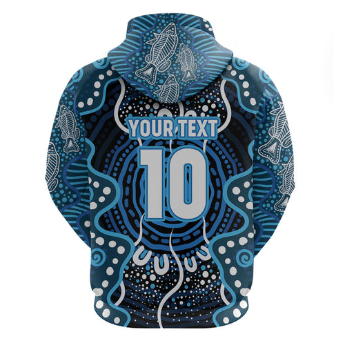 Custom Barramundi Fishing Hoodie Indigenous Aboriginal Dot Art Blue Fish
