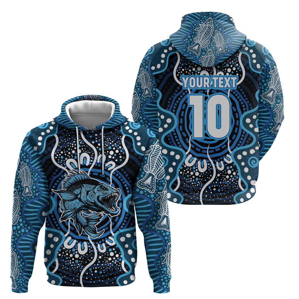 Custom Barramundi Fishing Hoodie Indigenous Aboriginal Dot Art Blue Fish