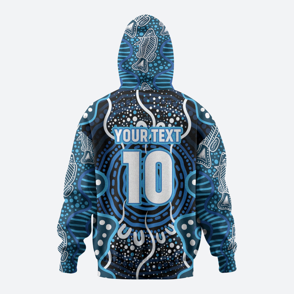 Custom Barramundi Fishing Hoodie Indigenous Aboriginal Dot Art Blue Fish