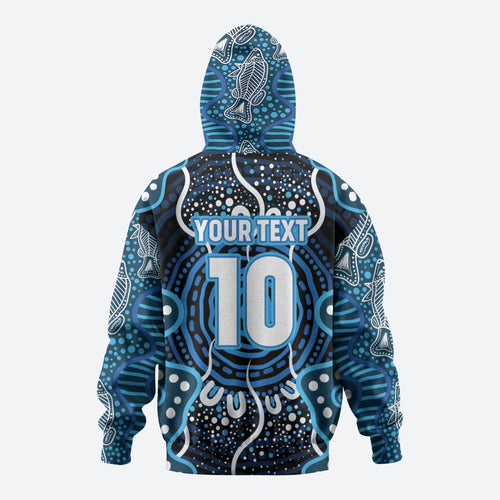 Custom Barramundi Fishing Hoodie Indigenous Aboriginal Dot Art Blue Fish