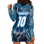 Custom Barramundi Fishing Hoodie Dress Indigenous Aboriginal Dot Art Blue Fish