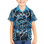 Custom Barramundi Fishing Kid Hawaiian Shirt Indigenous Aboriginal Dot Art Blue Fish