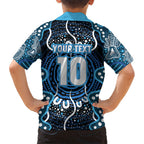 Custom Barramundi Fishing Kid Hawaiian Shirt Indigenous Aboriginal Dot Art Blue Fish