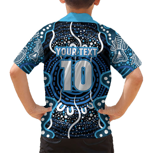 Custom Barramundi Fishing Kid Hawaiian Shirt Indigenous Aboriginal Dot Art Blue Fish