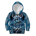 Custom Barramundi Fishing Kid Hoodie Indigenous Aboriginal Dot Art Blue Fish