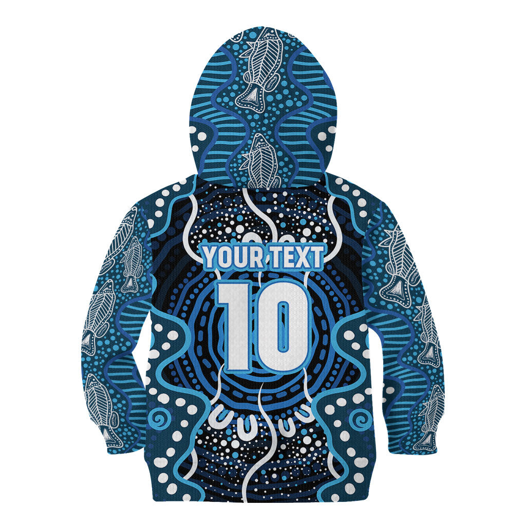 Custom Barramundi Fishing Kid Hoodie Indigenous Aboriginal Dot Art Blue Fish