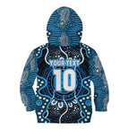 Custom Barramundi Fishing Kid Hoodie Indigenous Aboriginal Dot Art Blue Fish