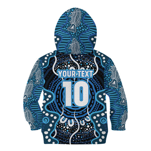 Custom Barramundi Fishing Kid Hoodie Indigenous Aboriginal Dot Art Blue Fish