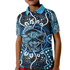 Custom Barramundi Fishing Kid Polo Shirt Indigenous Aboriginal Dot Art Blue Fish