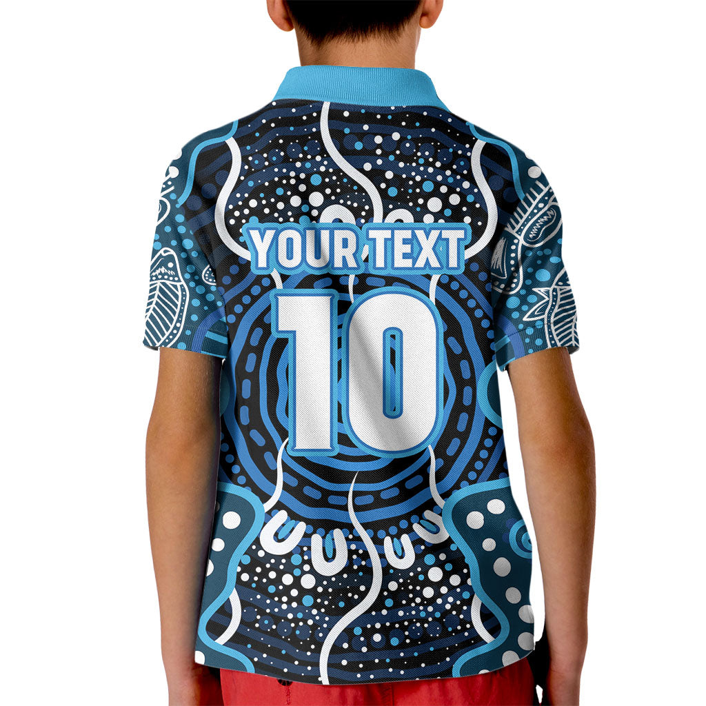 Custom Barramundi Fishing Kid Polo Shirt Indigenous Aboriginal Dot Art Blue Fish