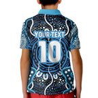 Custom Barramundi Fishing Kid Polo Shirt Indigenous Aboriginal Dot Art Blue Fish