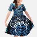Custom Barramundi Fishing Kid Short Sleeve Dress Indigenous Aboriginal Dot Art Blue Fish