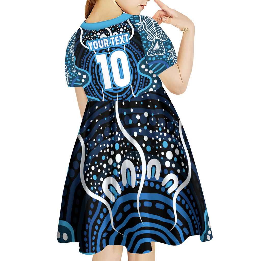 Custom Barramundi Fishing Kid Short Sleeve Dress Indigenous Aboriginal Dot Art Blue Fish