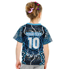 Custom Barramundi Fishing Kid T Shirt Indigenous Aboriginal Dot Art Blue Fish