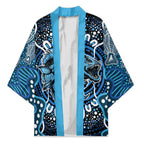 Custom Barramundi Fishing Kimono Indigenous Aboriginal Dot Art Blue Fish