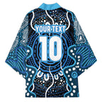 Custom Barramundi Fishing Kimono Indigenous Aboriginal Dot Art Blue Fish