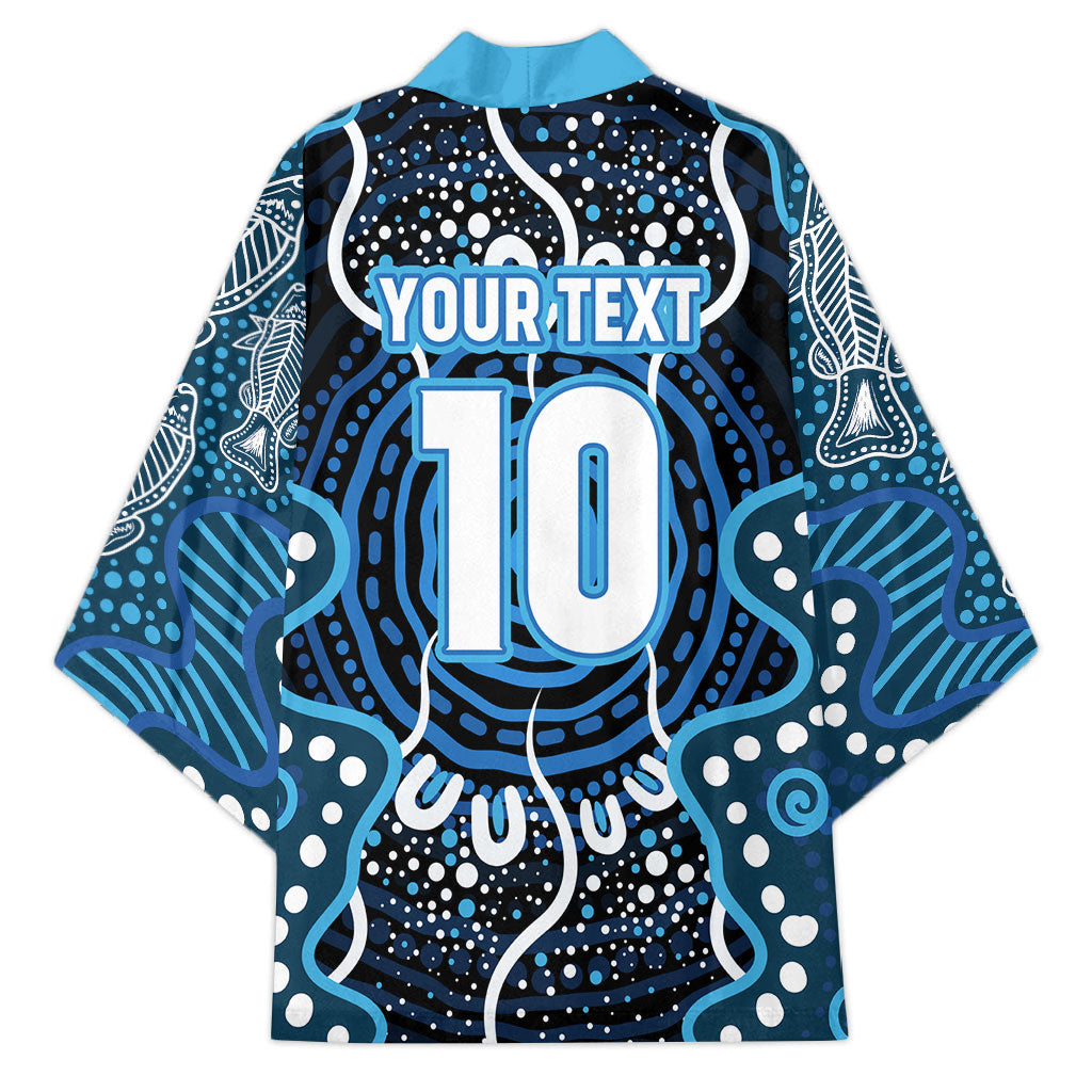 Custom Barramundi Fishing Kimono Indigenous Aboriginal Dot Art Blue Fish