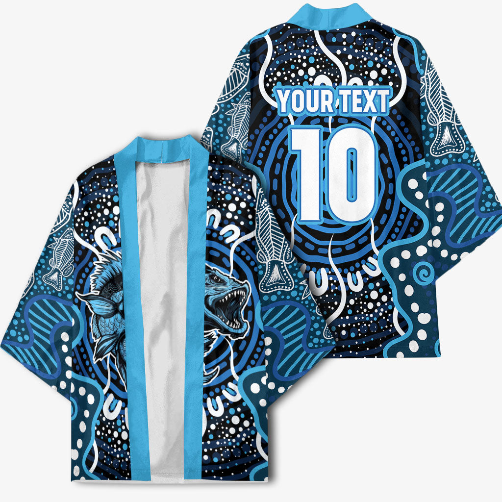 Custom Barramundi Fishing Kimono Indigenous Aboriginal Dot Art Blue Fish