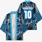 Custom Barramundi Fishing Kimono Indigenous Aboriginal Dot Art Blue Fish