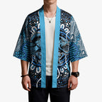 Custom Barramundi Fishing Kimono Indigenous Aboriginal Dot Art Blue Fish