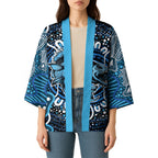 Custom Barramundi Fishing Kimono Indigenous Aboriginal Dot Art Blue Fish