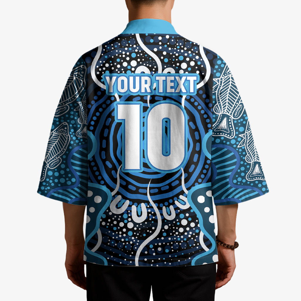 Custom Barramundi Fishing Kimono Indigenous Aboriginal Dot Art Blue Fish